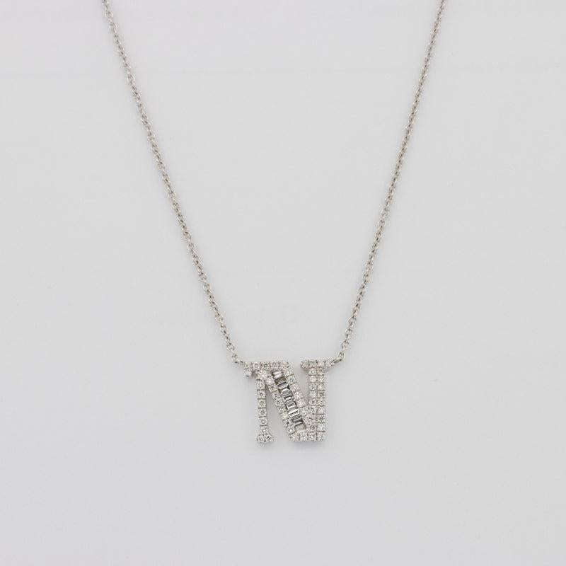 Initial "N" Pendant with Diamonds and Baguettes