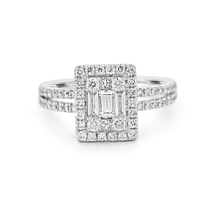 Invisible Halo Emerald Diamond Ring
