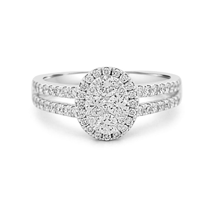 Onzichtbare ovale Halo diamanten ring