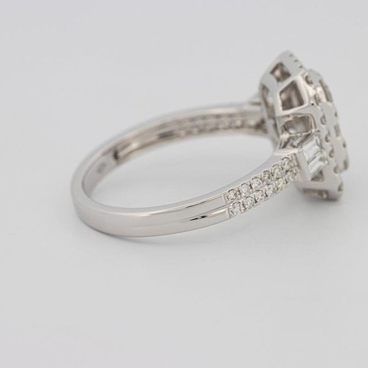 Invisible rectangular diamond ring with small baguettes