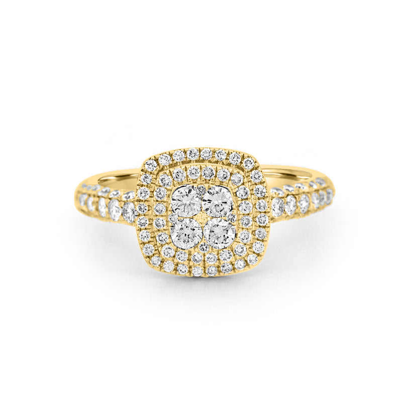 Onzichtbare vierkante diamanten ring met dubbele halo
