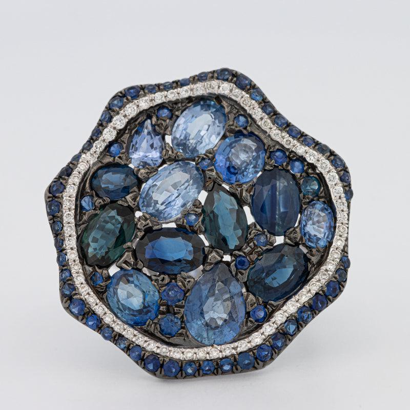 Mosaik-Ring mit blauem Saphir-Edelstein