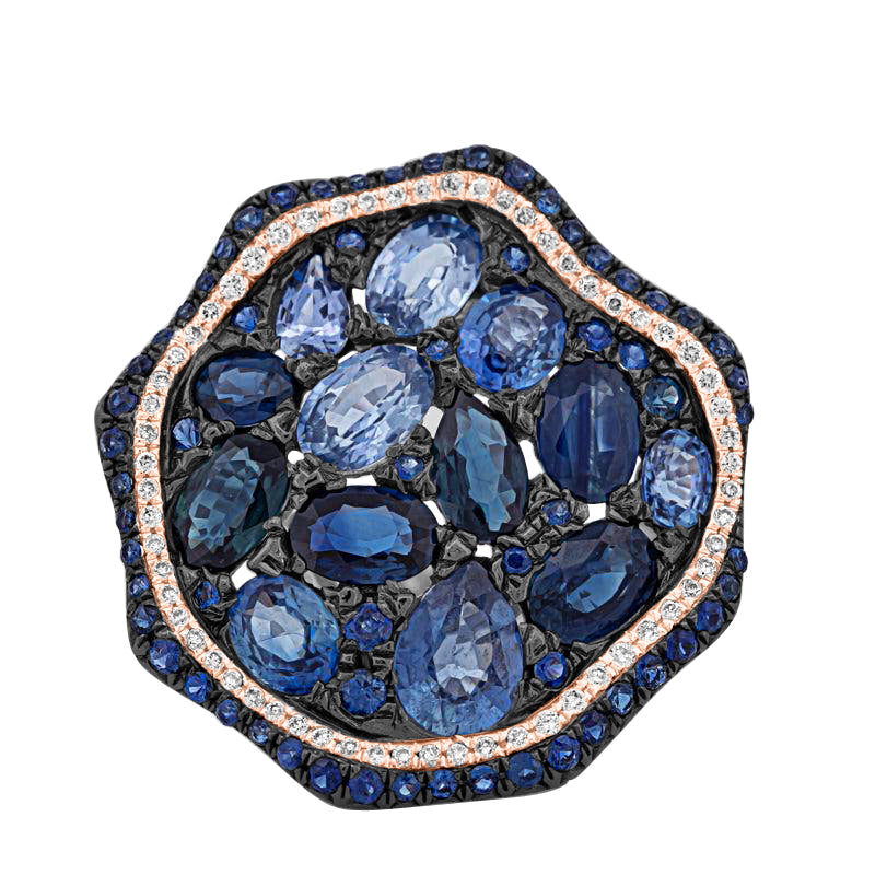 Mozaïek blauwe saffier edelsteen ring