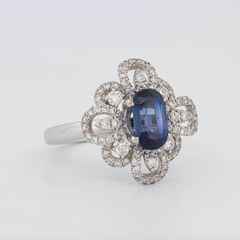 Oval Blue Sapphire Flower Ring