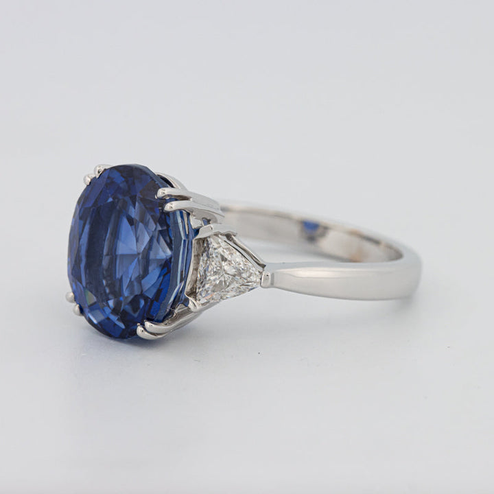 Oval Blue Sapphire Trilogy Ring