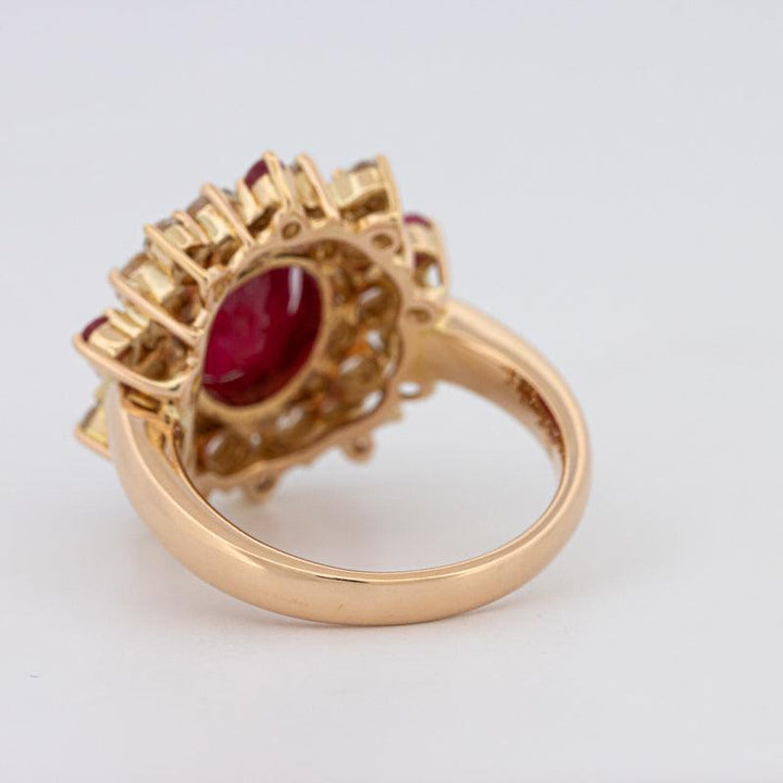 Oval Red Ruby Flower Ring