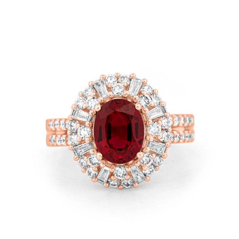 Bague Ovale Halo Rubis Rouge