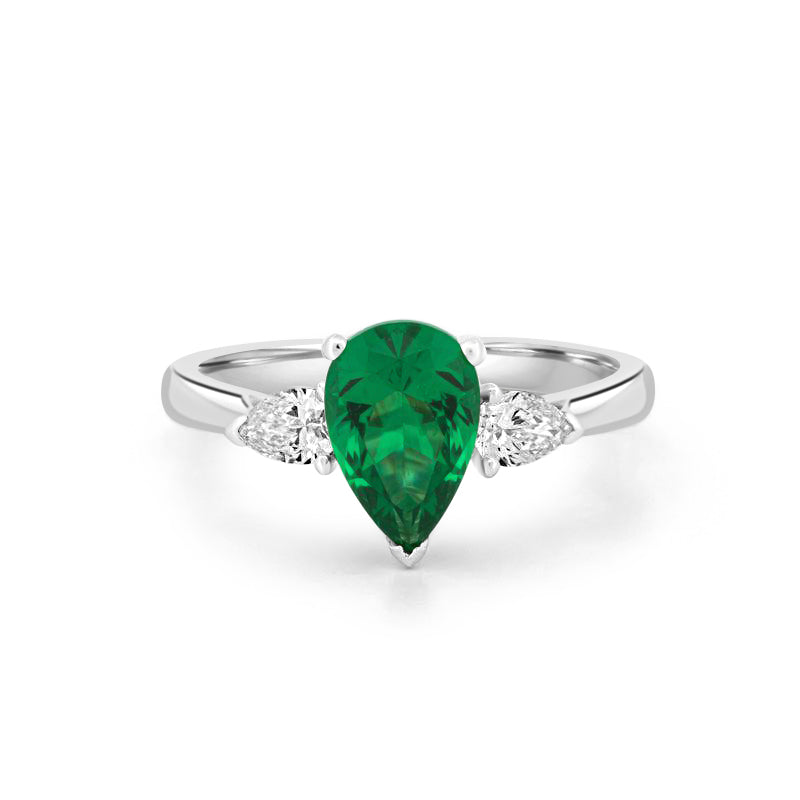 Peervormige groene smaragd ring