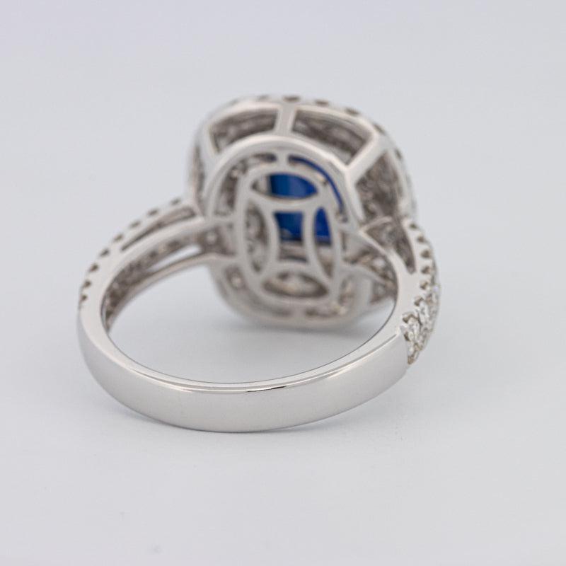 Rectangular Blue Sapphire Pave Ring