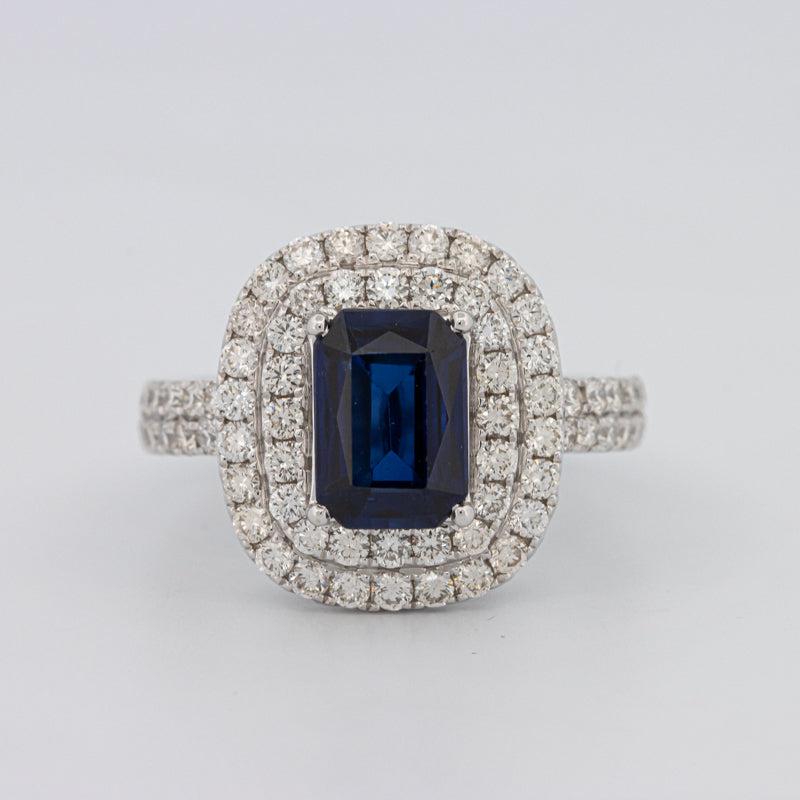 Rechthoekige blauwe saffier Pavé-ring