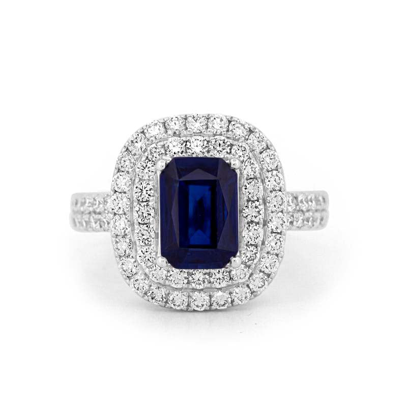 Rectangular Blue Sapphire Pavé Ring