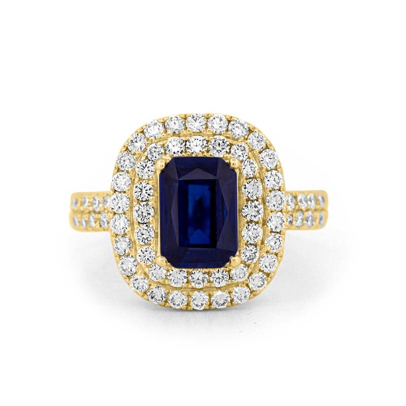 Rechthoekige blauwe saffier Pavé-ring