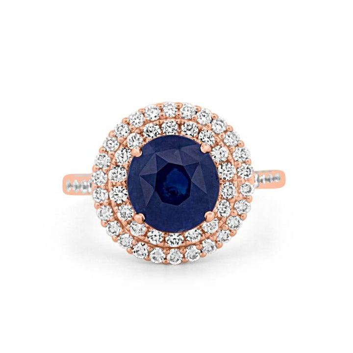 Runder blauer Saphir-Pavé-Ring