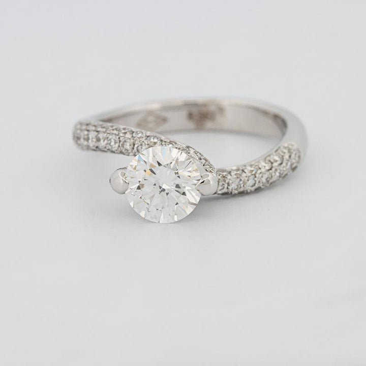 Round Solitaire Pave Ring with Twisted Band