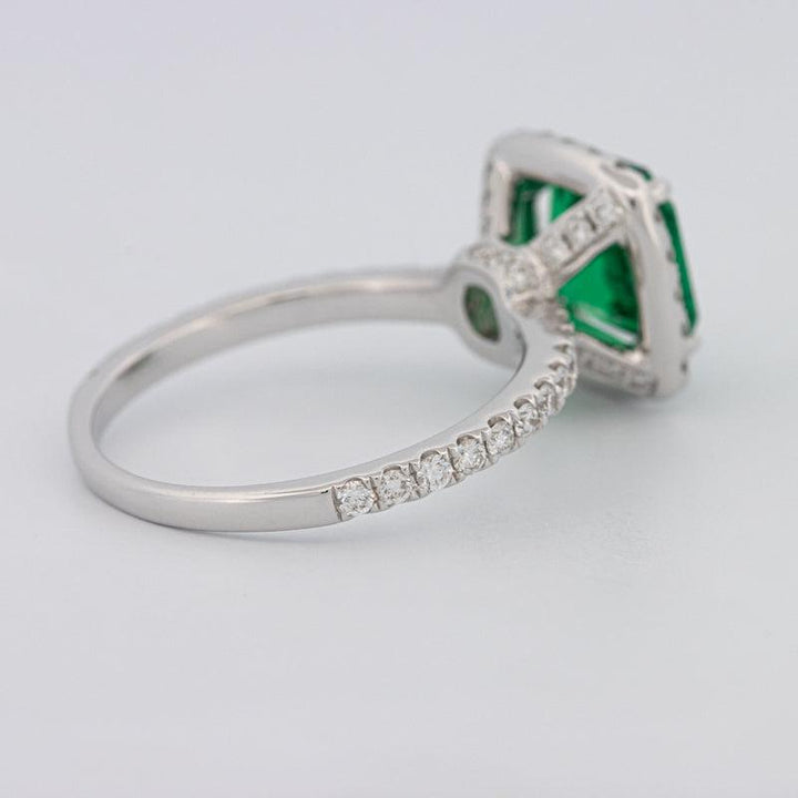 Square Radiant Halo Green Emerald Ring