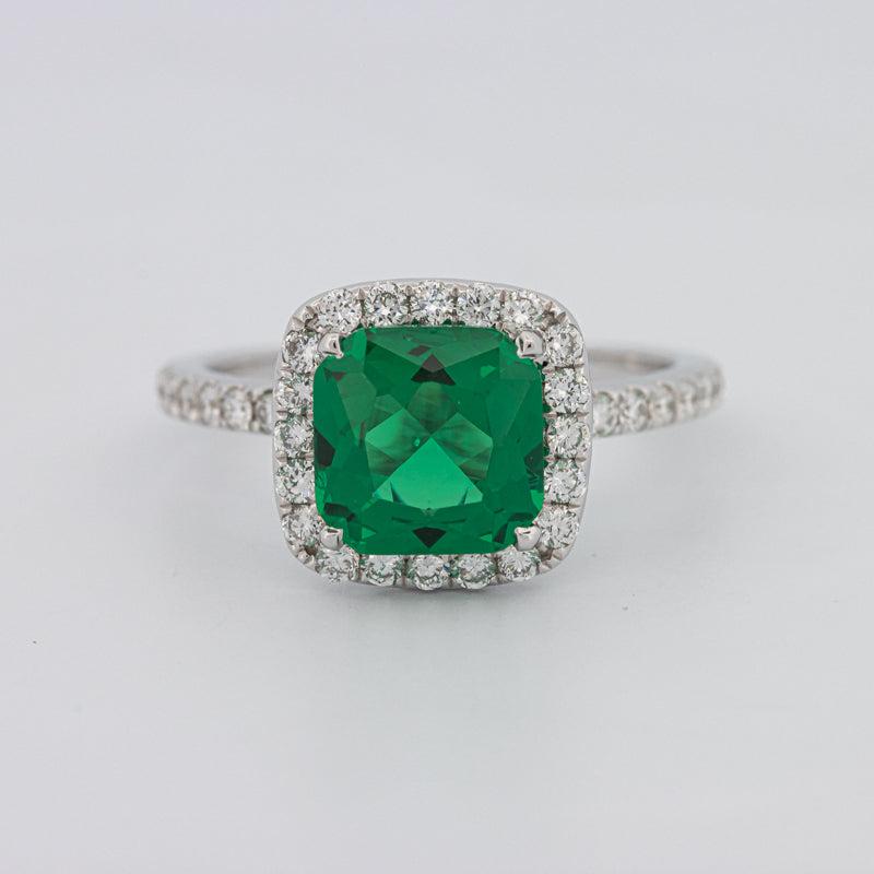 Vierkante stralende Halo groene smaragdgroene ring