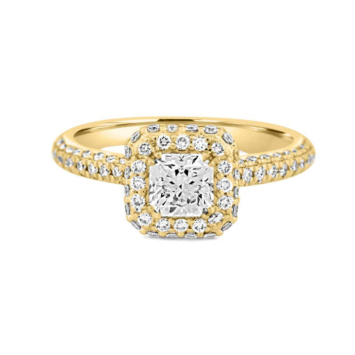 Vierkante stralende Halo Solitaire Pave Ring
