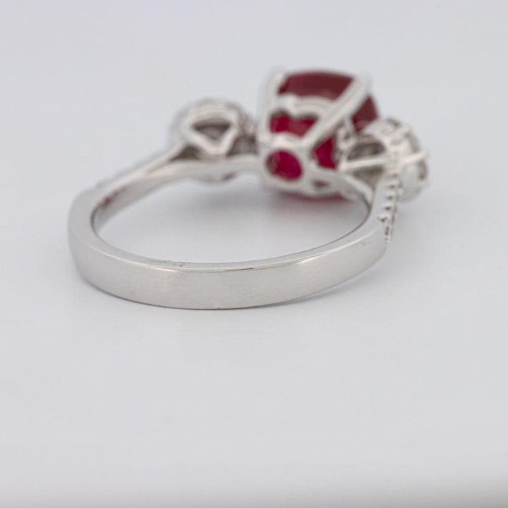 Square Radiant Red Ruby Trilogy Ring