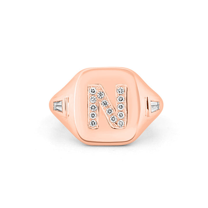 Diamond Initial "N" Signet Ring