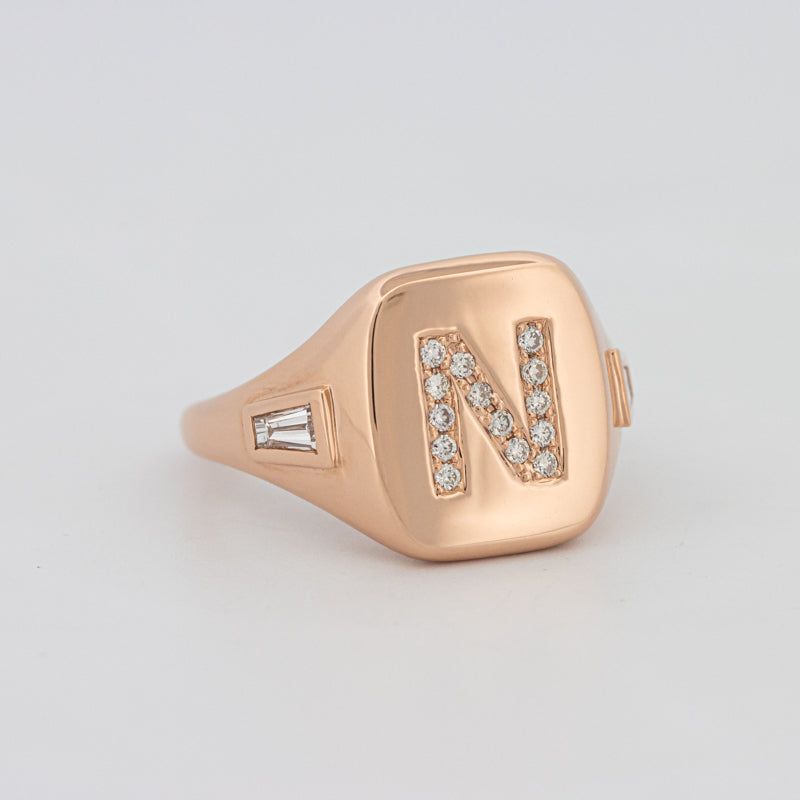 Diamond Initial "N" Signet Ring - ZIZOV DIAMONDS