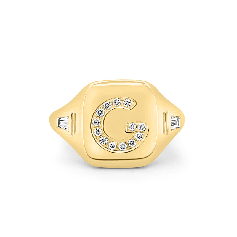 Diamond Initial "G" Signet Ring