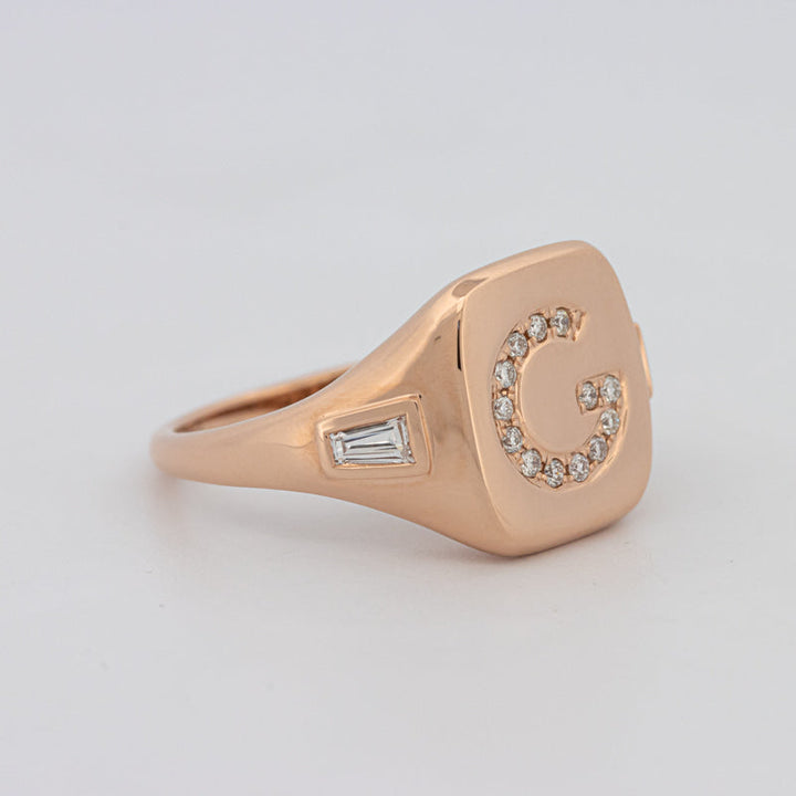 Diamond Initial "G" Signet Ring - ZIZOV DIAMONDS