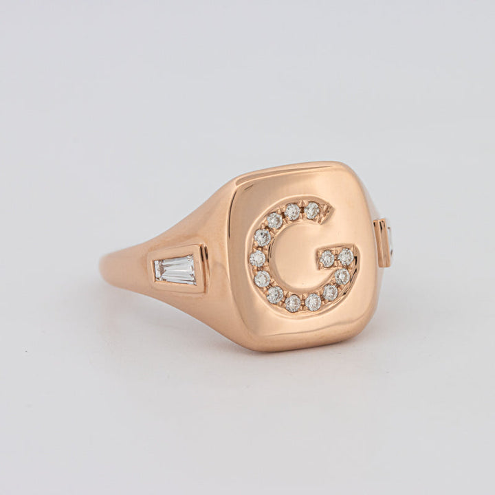 Diamond Initial "G" Signet Ring - ZIZOV DIAMONDS