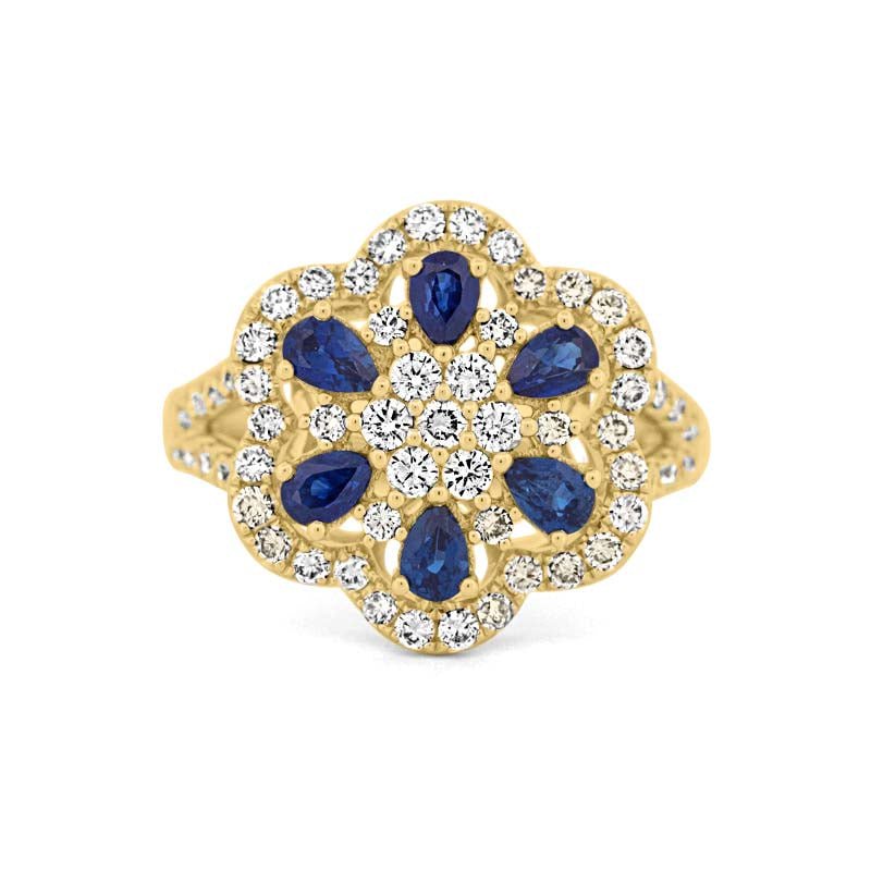 Blue Sapphire and Diamond Flower Ring - ZIZOV DIAMONDS