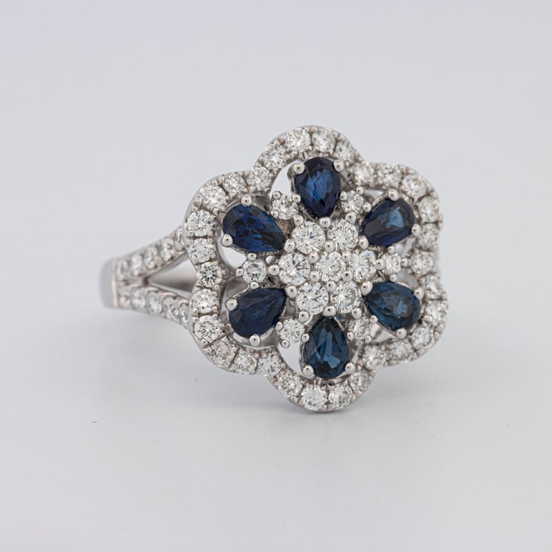 Blue Sapphire and Diamond Flower Ring - ZIZOV DIAMONDS
