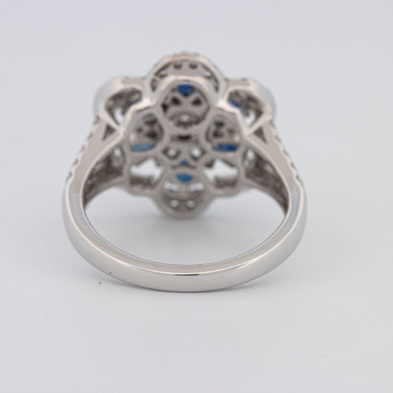 Blue Sapphire and Diamond Flower Ring - ZIZOV DIAMONDS