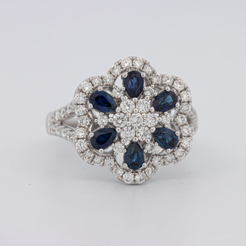 Blue Sapphire and Diamond Flower Ring - ZIZOV DIAMONDS