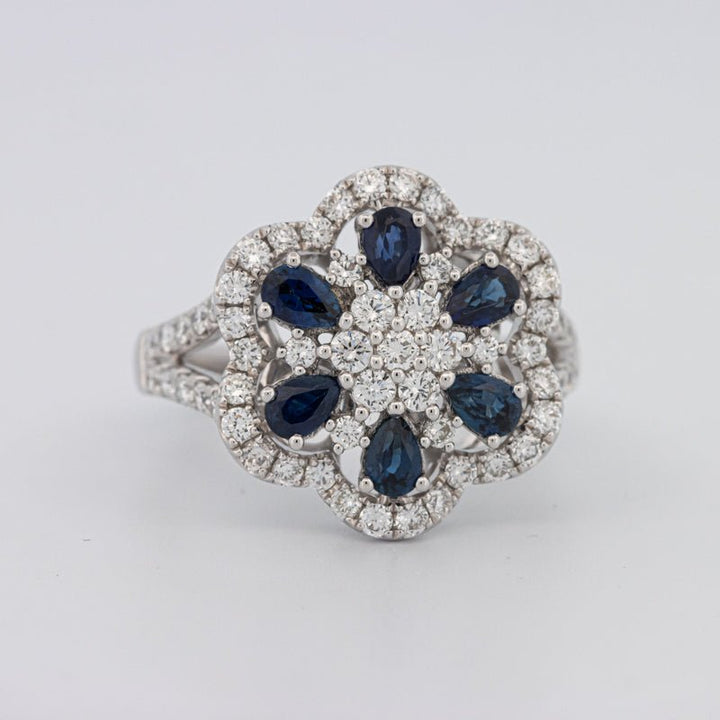 Blue Sapphire and Diamond Flower Ring - ZIZOV DIAMONDS