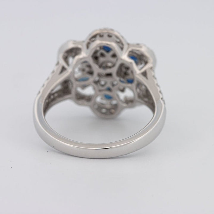 Blue Sapphire and Diamond Flower Ring - ZIZOV DIAMONDS