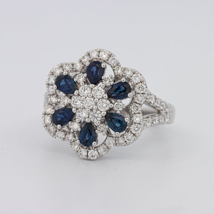 Blue Sapphire and Diamond Flower Ring - ZIZOV DIAMONDS