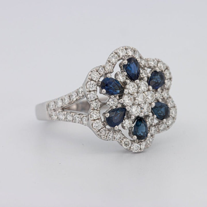 Blue Sapphire and Diamond Flower Ring - ZIZOV DIAMONDS