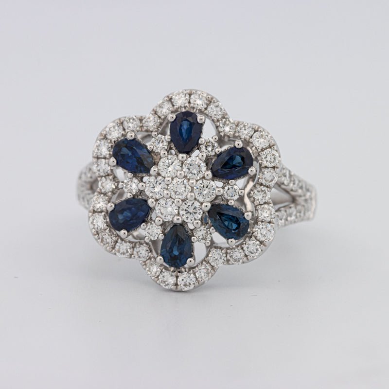 Blue Sapphire and Diamond Flower Ring - ZIZOV DIAMONDS