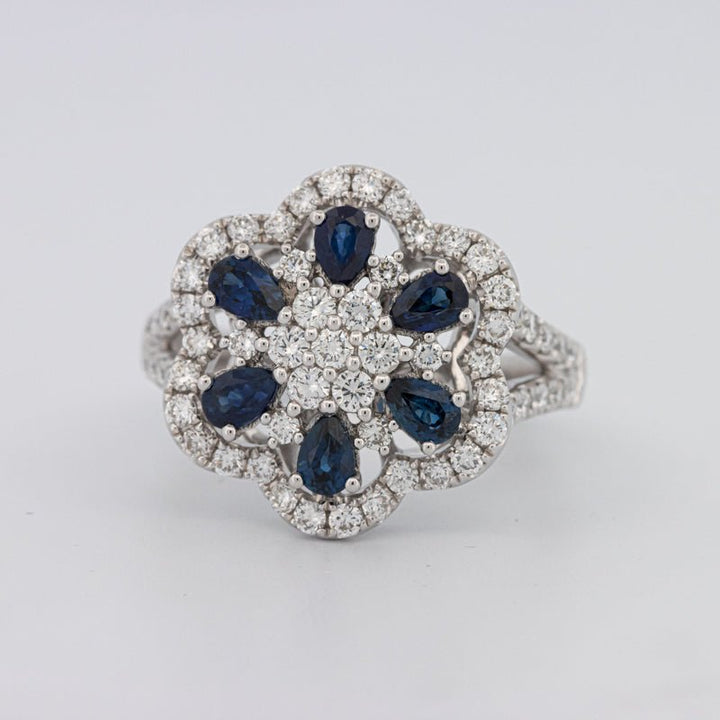 Blue Sapphire and Diamond Flower Ring - ZIZOV DIAMONDS