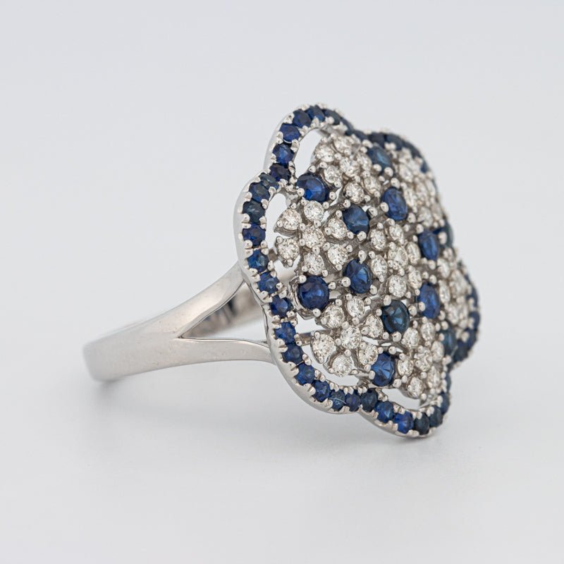Blue Sapphire and Diamond Flower Ring - ZIZOV DIAMONDS