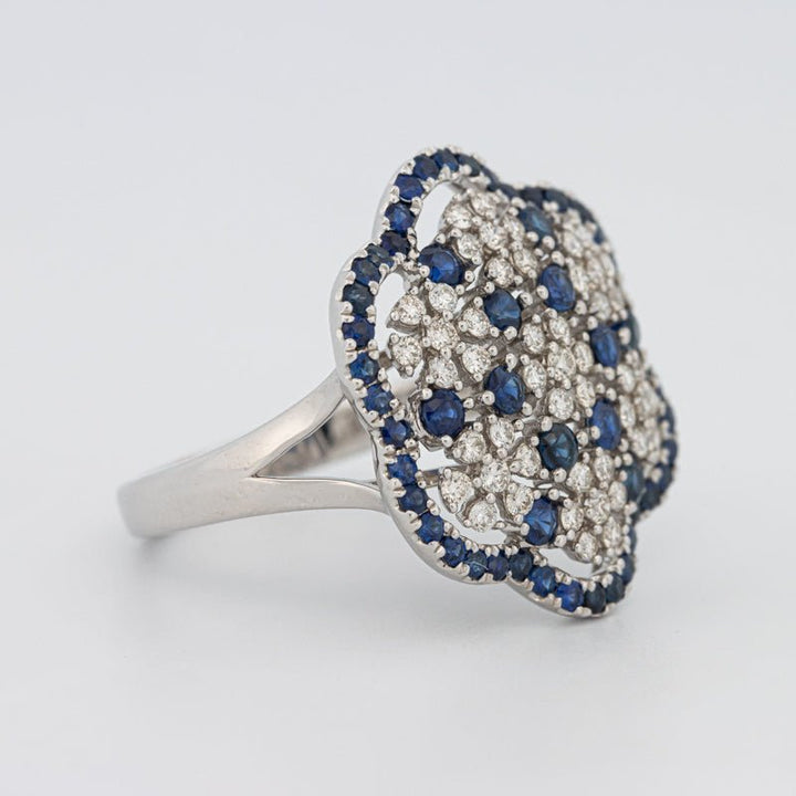 Blue Sapphire and Diamond Flower Ring - ZIZOV DIAMONDS