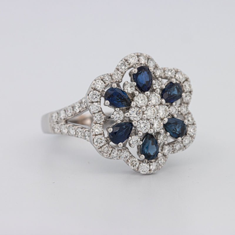 Blue Sapphire and Diamond Flower Ring - ZIZOV DIAMONDS