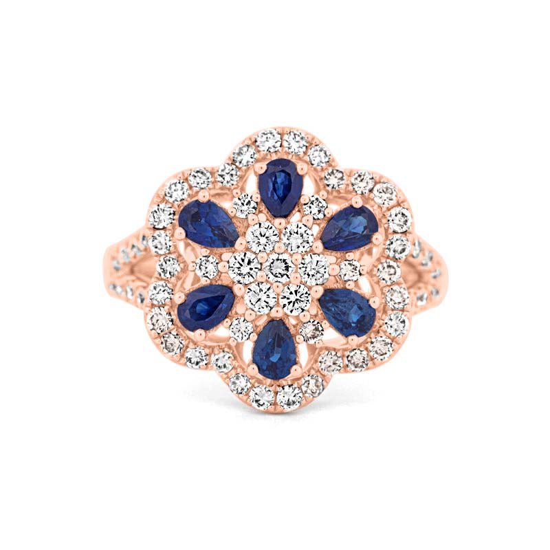 Blue Sapphire and Diamond Flower Ring - ZIZOV DIAMONDS