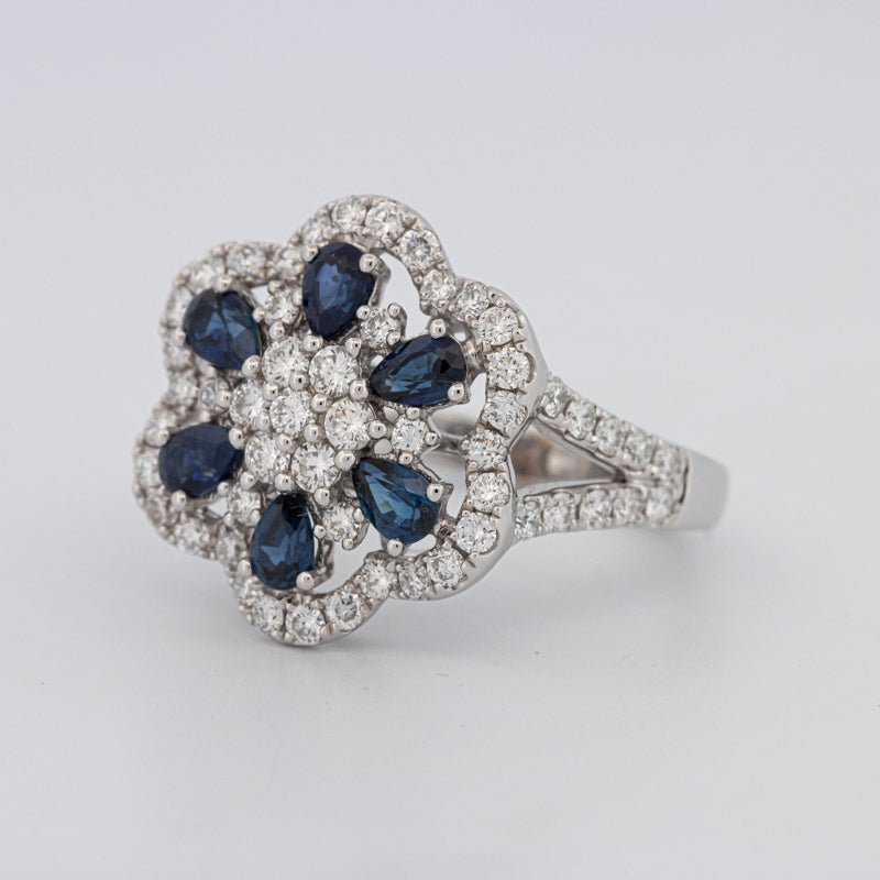 Blue Sapphire and Diamond Flower Ring - ZIZOV DIAMONDS
