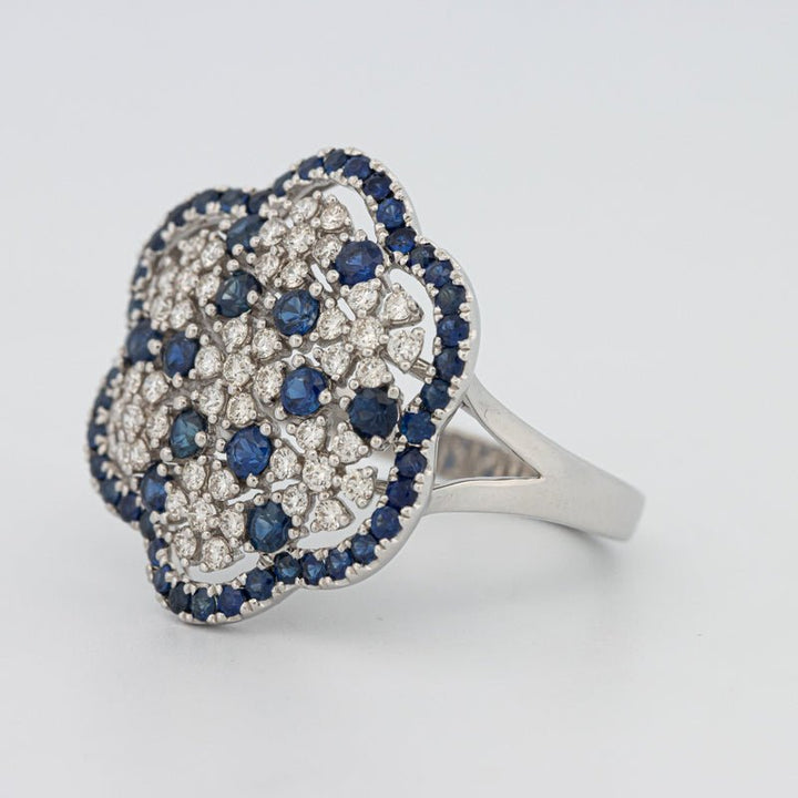 Blue Sapphire and Diamond Flower Ring - ZIZOV DIAMONDS