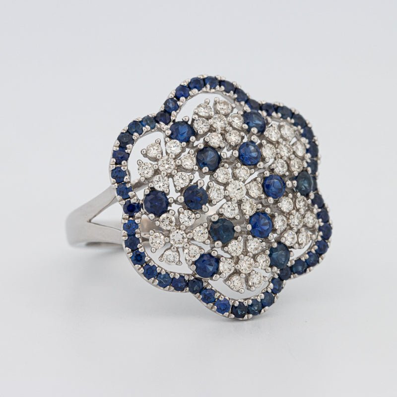 Blue Sapphire and Diamond Flower Ring - ZIZOV DIAMONDS
