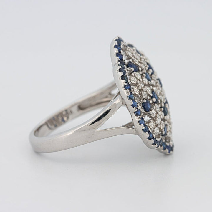 Blue Sapphire and Diamond Flower Ring - ZIZOV DIAMONDS