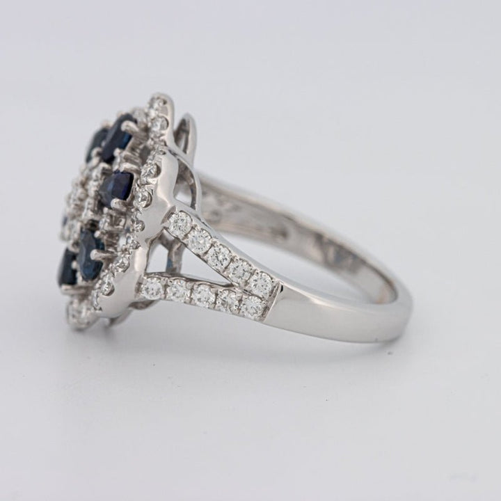 Blue Sapphire and Diamond Flower Ring - ZIZOV DIAMONDS