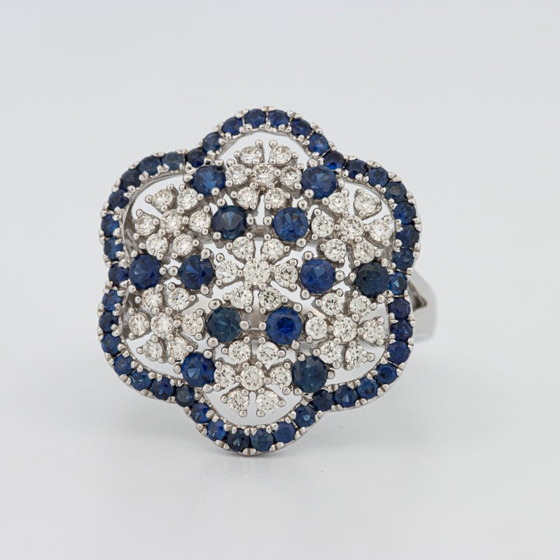 Blue Sapphire and Diamond Flower Ring - ZIZOV DIAMONDS