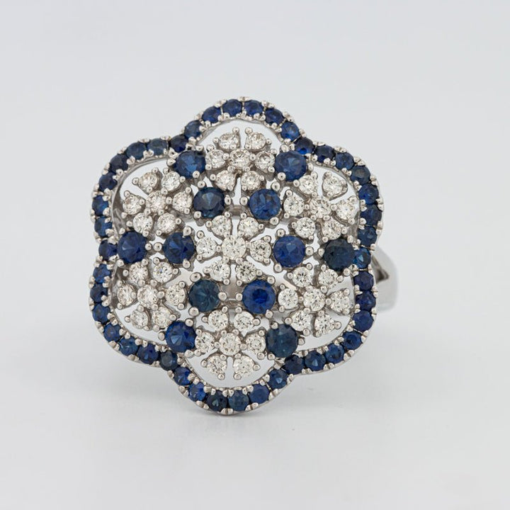 Blue Sapphire and Diamond Flower Ring - ZIZOV DIAMONDS