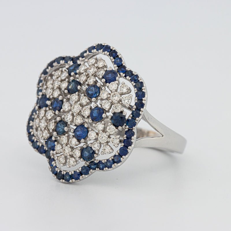 Blue Sapphire and Diamond Flower Ring - ZIZOV DIAMONDS