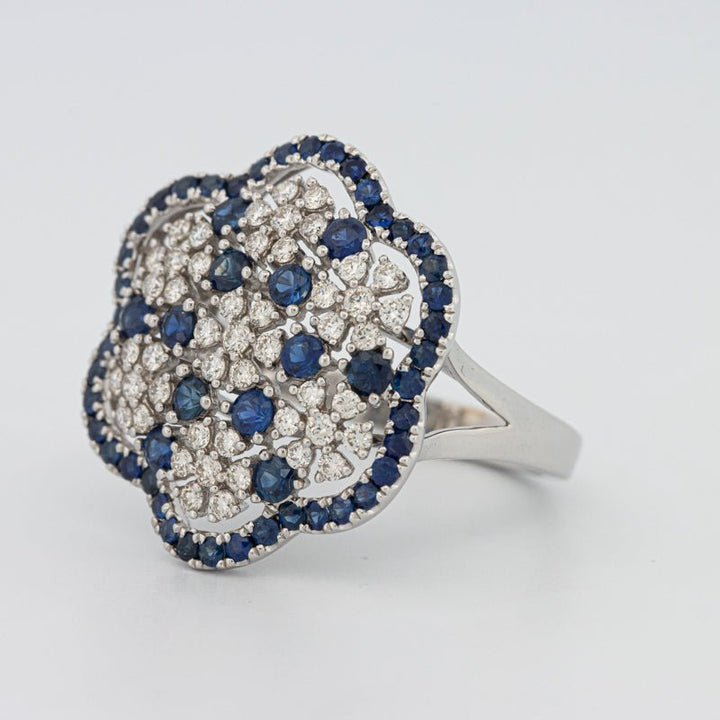 Blue Sapphire and Diamond Flower Ring - ZIZOV DIAMONDS